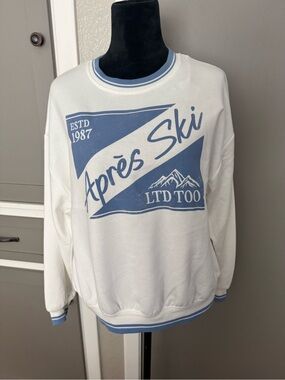 Limited Too White Crewneck Sweater with Light Blue Ski Graphic